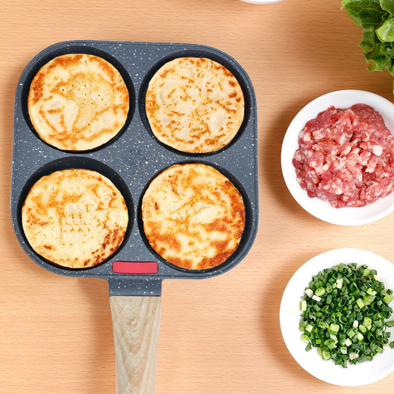 Four Hole Fried Egg Frying Pan Non-stick Surface Breakfast Egg Burger Pan Easy To Clean Convenient Practical Kitchen Tools