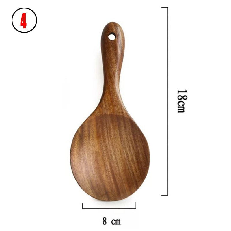 Teak Natural Wood Tableware Spoon Ladle Turner Rice Colander Soup Skimmer Cooking Spoon Scoop Kitchen Reusable Tool Kit