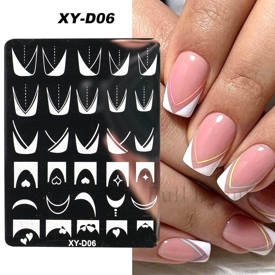 French Nail Art Stamping Plate Geometry Wave Line Drawing Templates Flower Love Lace Stamp Nail Charm Mold Stencil Tools LAXY-D-