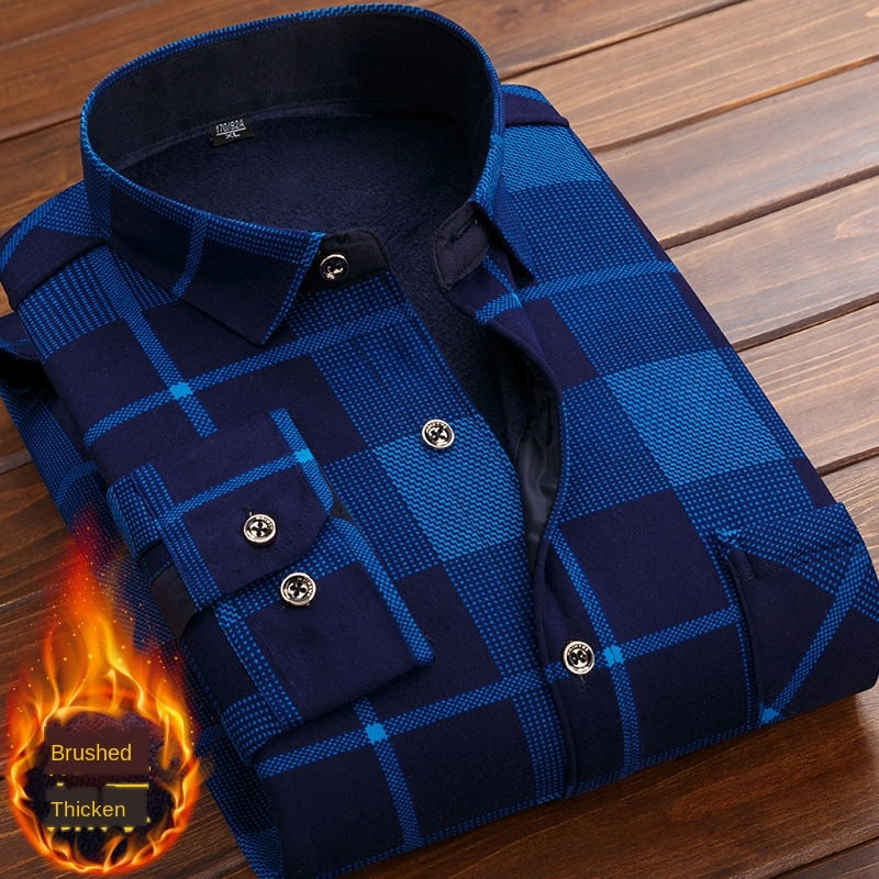 2022Spring Winter Men's Long Sleeve Plaid Flannel Fur Lined Thick Work Shirts fleece warm long sleeve shirt for men dress shirts