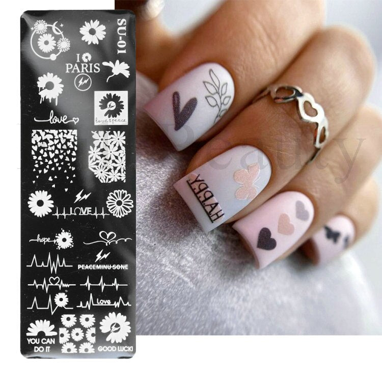 French Nail Art Stamping Plate Geometry Wave Line Drawing Templates Flower Love Lace Stamp Nail Charm Mold Stencil Tools LAXY-D-
