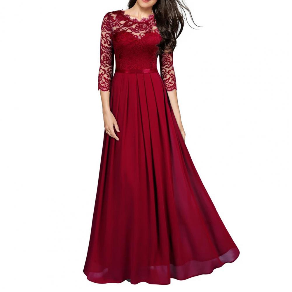 Long Dress Fashion All-matched Women Dress O Neck 3/4 Sleeve A-Line Long Dress for Birthday Party