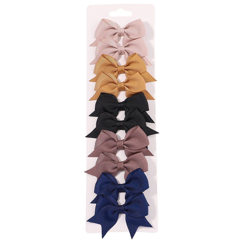 10Pcs/Set New Solid Ribbon Bowknot Hair Clips For Baby Girls Handmade Cute Bows Hairpin Barrettes Headwear Kids Hair Accessories