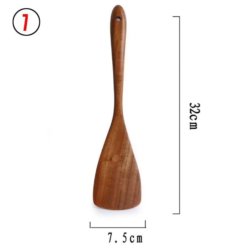 Teak Natural Wood Tableware Spoon Ladle Turner Rice Colander Soup Skimmer Cooking Spoon Scoop Kitchen Reusable Tool Kit