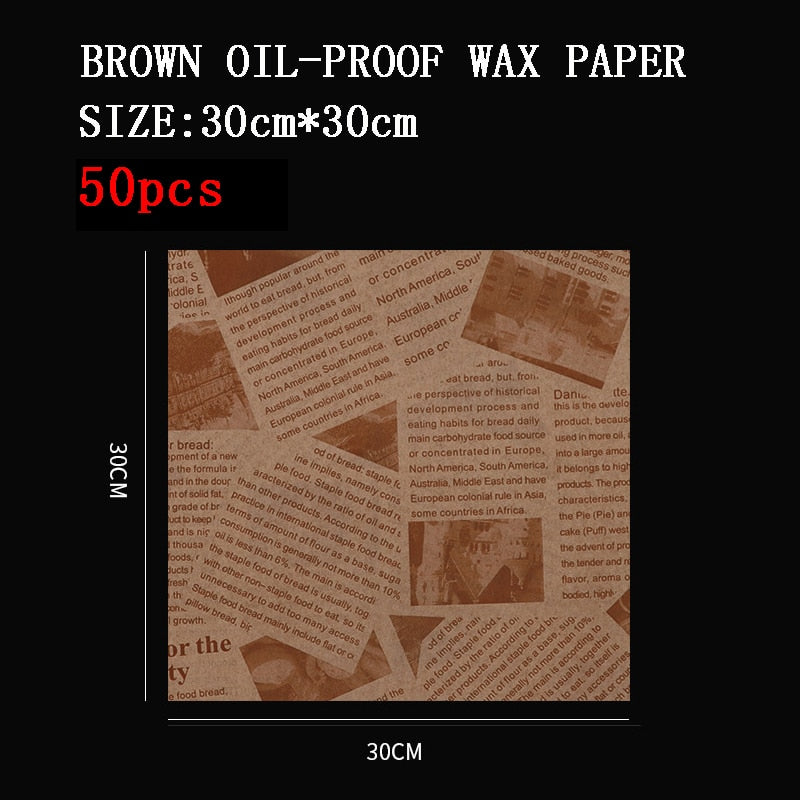50/100pcs Oil Proof Wax Paper for Food Baking Barbecue Burger Fries Bread Baking Paper Plate Mat Baking supplies