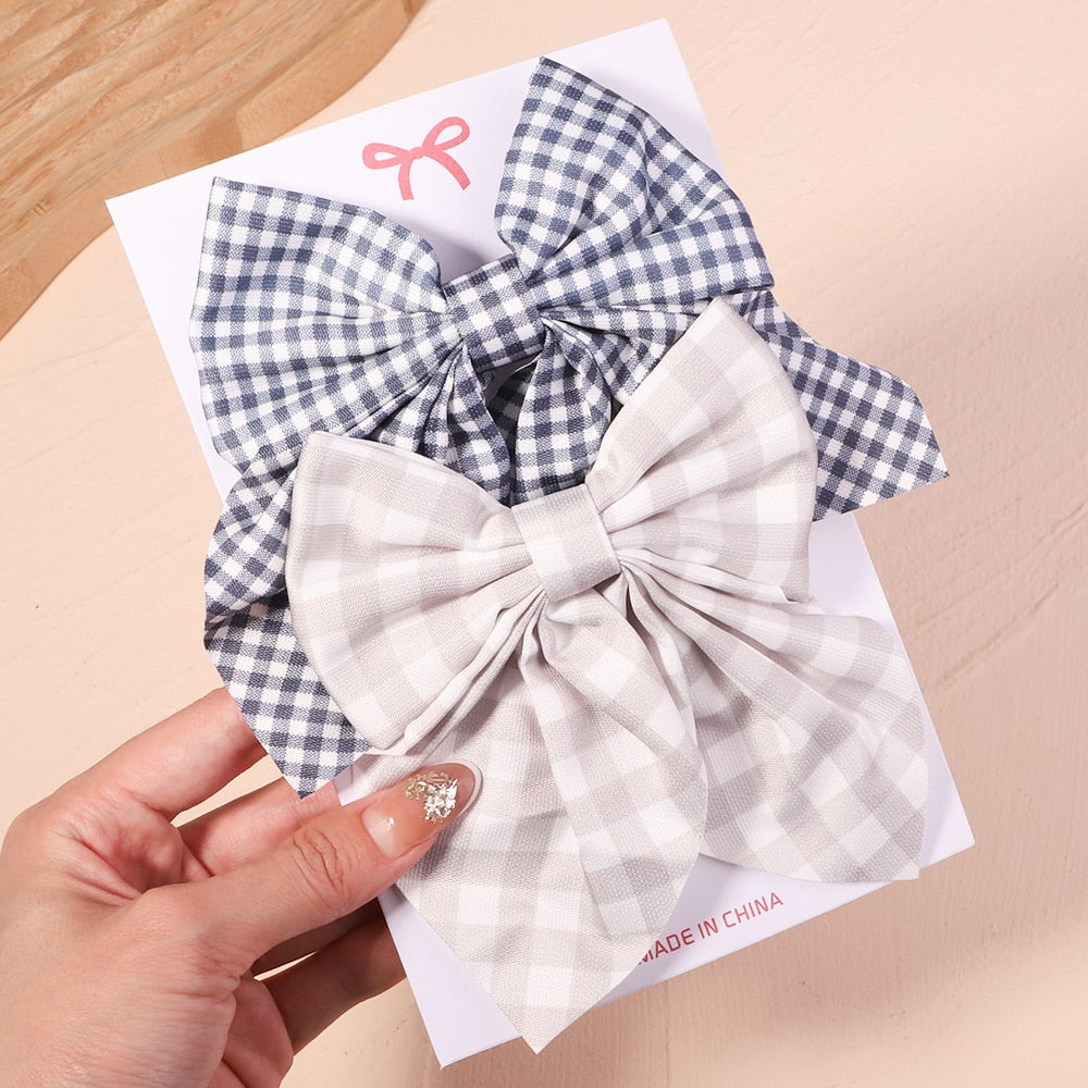 2Pcs/set Women Girls Sweet Solid Bowknot Hair Clips Print Bows Hairpins Ribbon Barrettes Duckbill Clip Headwear Hair Accessories