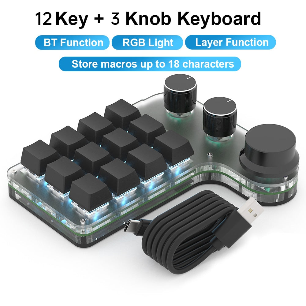 Programming Macro Custom Knob Keyboard RGB 3 Key Copy Paste Mini Button Photoshop Gaming Keypad Mechanical Hotswap Macropad