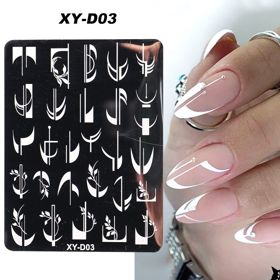 French Nail Art Stamping Plate Geometry Wave Line Drawing Templates Flower Love Lace Stamp Nail Charm Mold Stencil Tools LAXY-D-