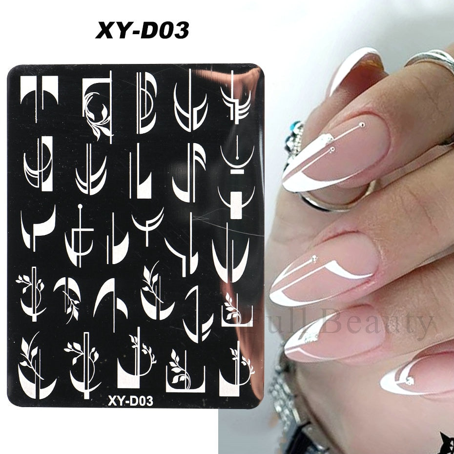 French Nail Art Stamping Plate Geometry Wave Line Drawing Templates Flower Love Lace Stamp Nail Charm Mold Stencil Tools LAXY-D-