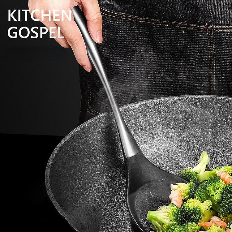 304 Stainless Steel Silicone Cooking Utensil Set Kitchen Novel Kitchen Accessories Extended Non-stick Pan Spatula Frying Spatula
