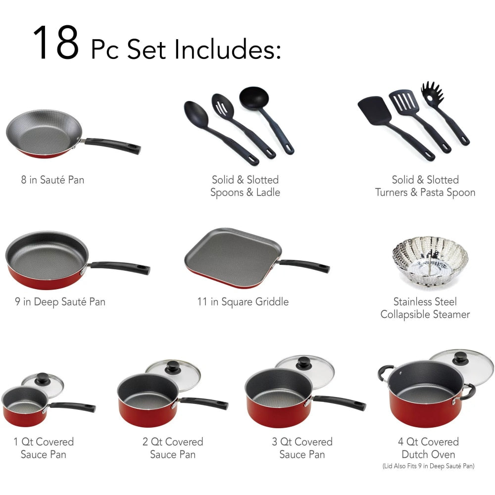 Tramontina Primaware 18 Piece Non-stick Cookware Set, Red