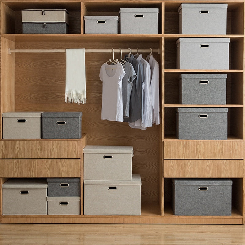 Style Foldable with Lid Clothes Storage Box Home Clothes Storage Bin Folding Storage Cabinet Kids Toys Fabric Organizer