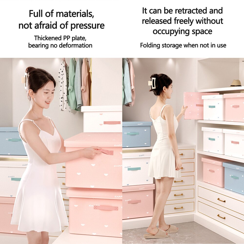 Style Foldable with Lid Clothes Storage Box Home Clothes Storage Bin Folding Storage Cabinet Kids Toys Fabric Organizer