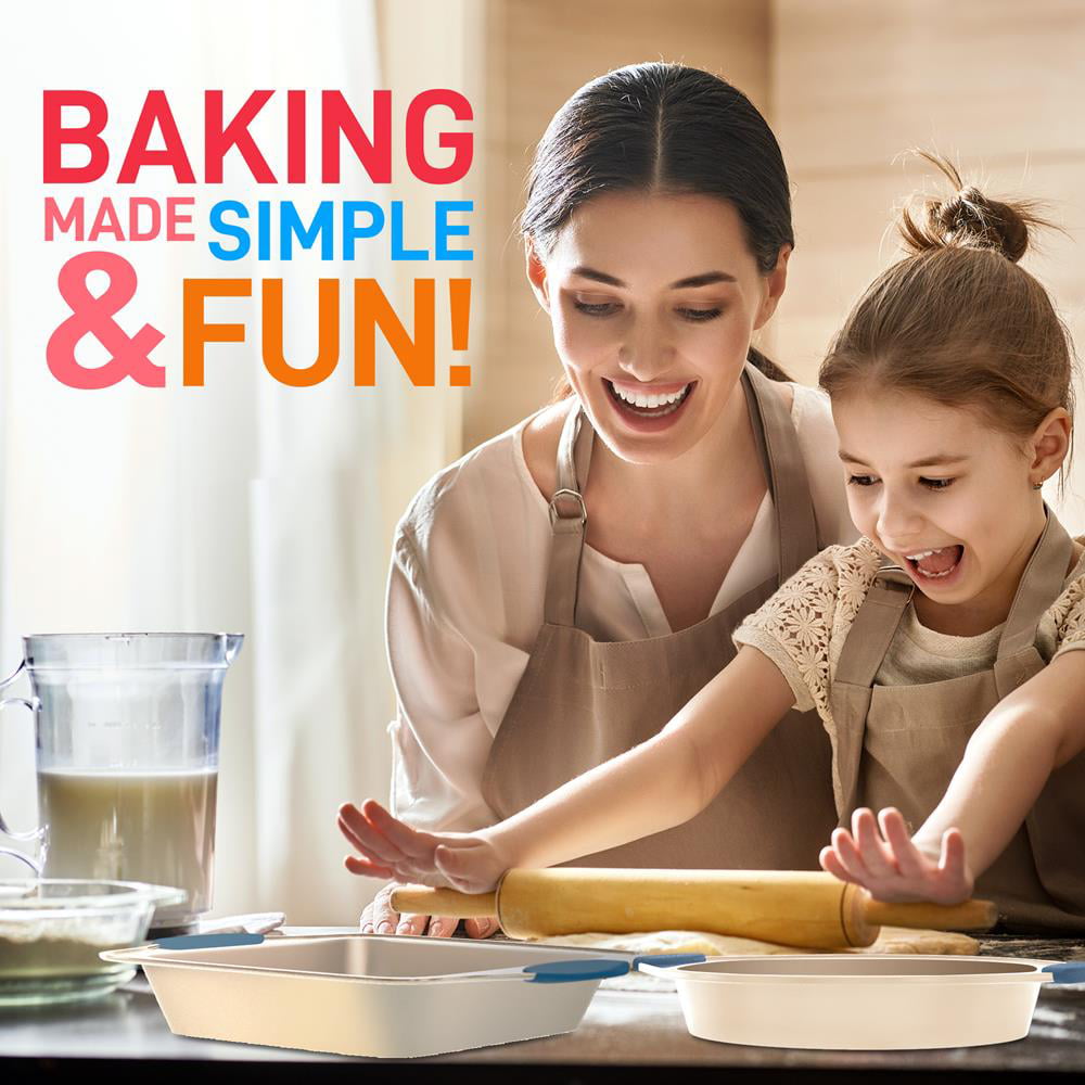 Free shipping 10-Piece Nonstick Bakeware Set Carbon Steel Baking Trays W/ Blue Silicone Handles, (Gold)