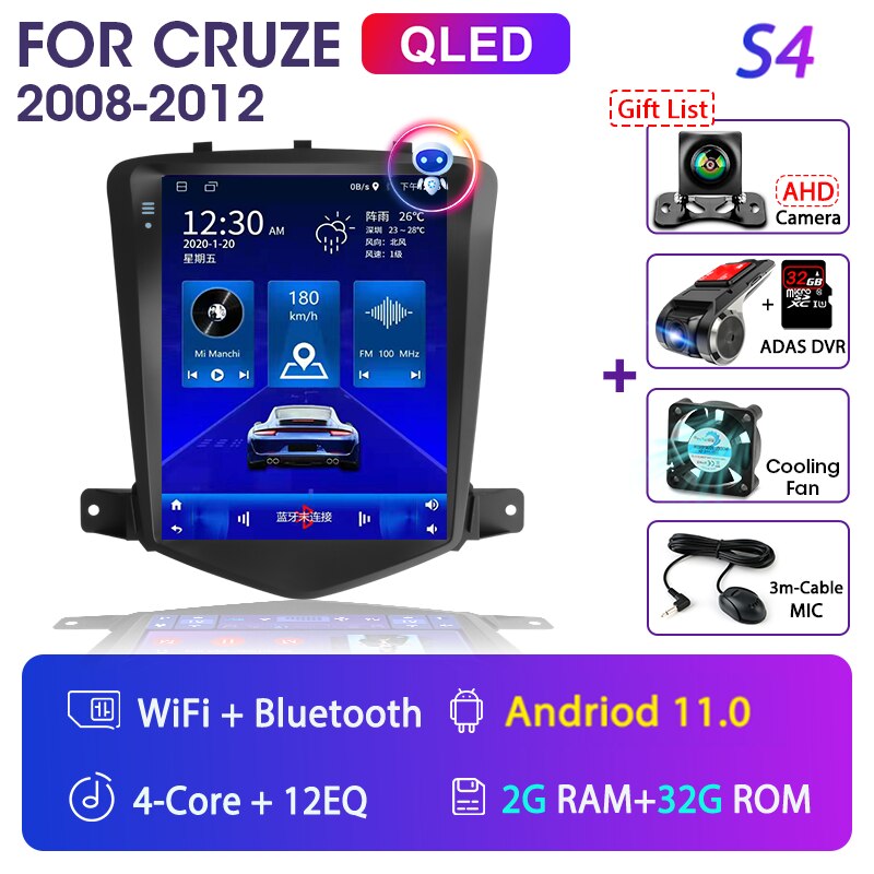 For Chevrolet Cruze 2008-2014 Carplay Android 11 Car Radio Multimedia Video Player Navigaion Head Unit Stereo 2Din Audio Speaker
