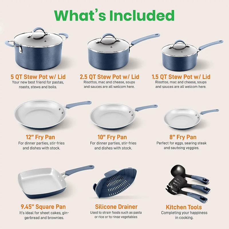 Pots & Pans Set – High-qualified Basic Kitchen Cookware Set, Non-Stick (20-Piece Set) pots and pans