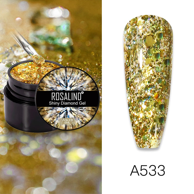 ROSALIND Nail Polish Gel Semi-permanent Varnish UV Glitter Paint Shiny Gel Base Coat Tips Poly Kit For Nail Art Decorations