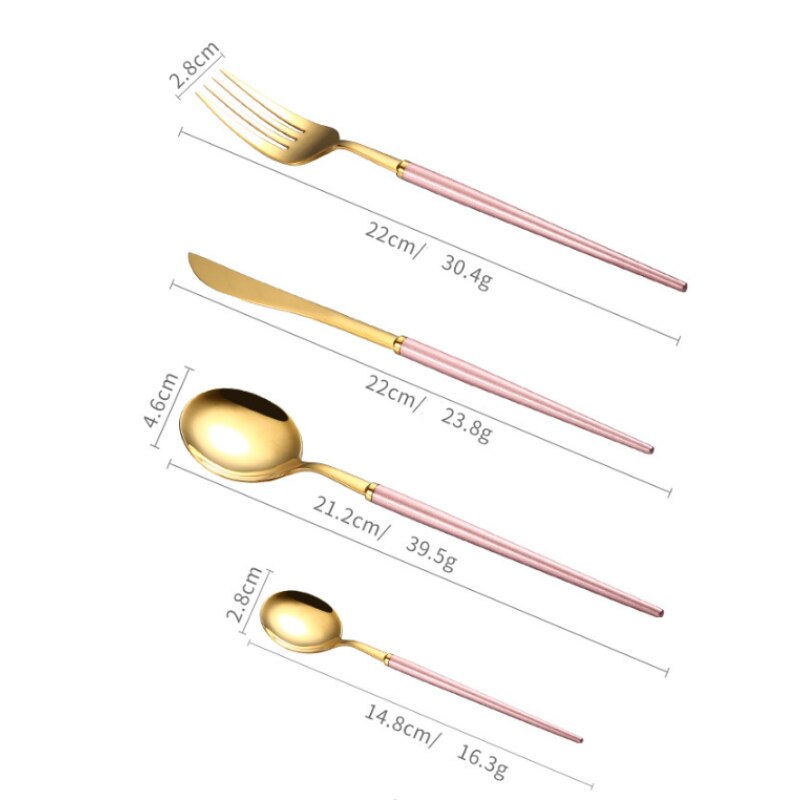 Gold Plated Stainless Steel Tableware Restaurant Kitchen Cookware Steak Western Food Luxury Knife Fork Spoon Dinnerware Sets