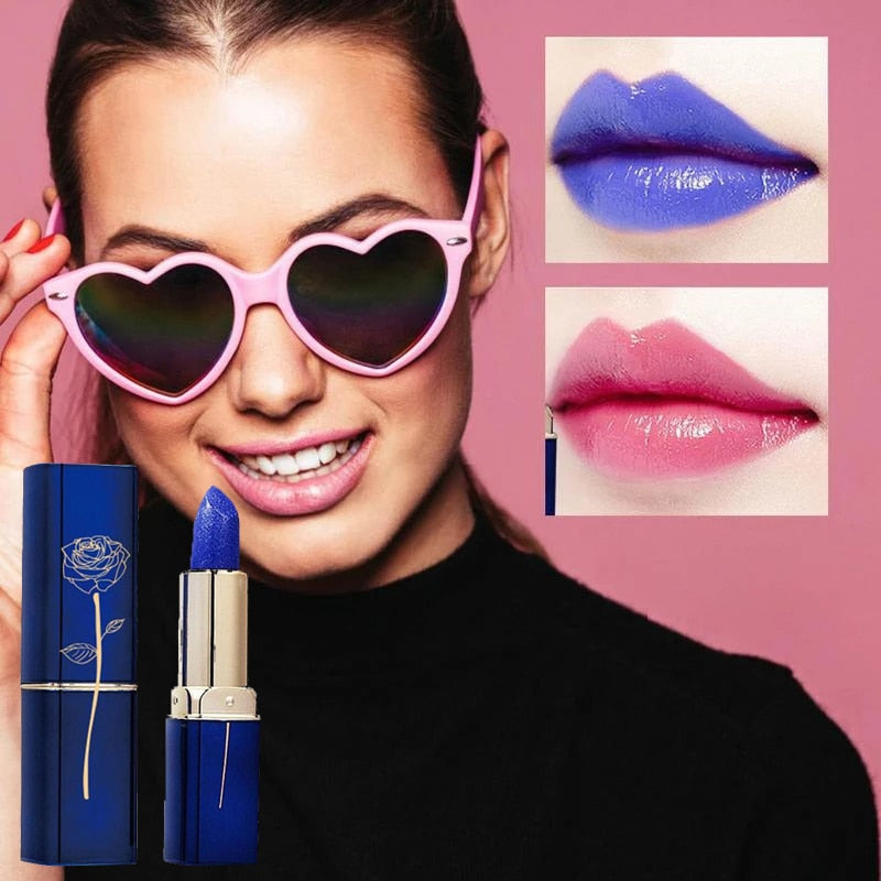Blue Rose Lipstick Temperature Color Changing Lip Moisturizing Balm Female Makeup Sexy Lip Gloss Shiny Lipstick Free Shipping