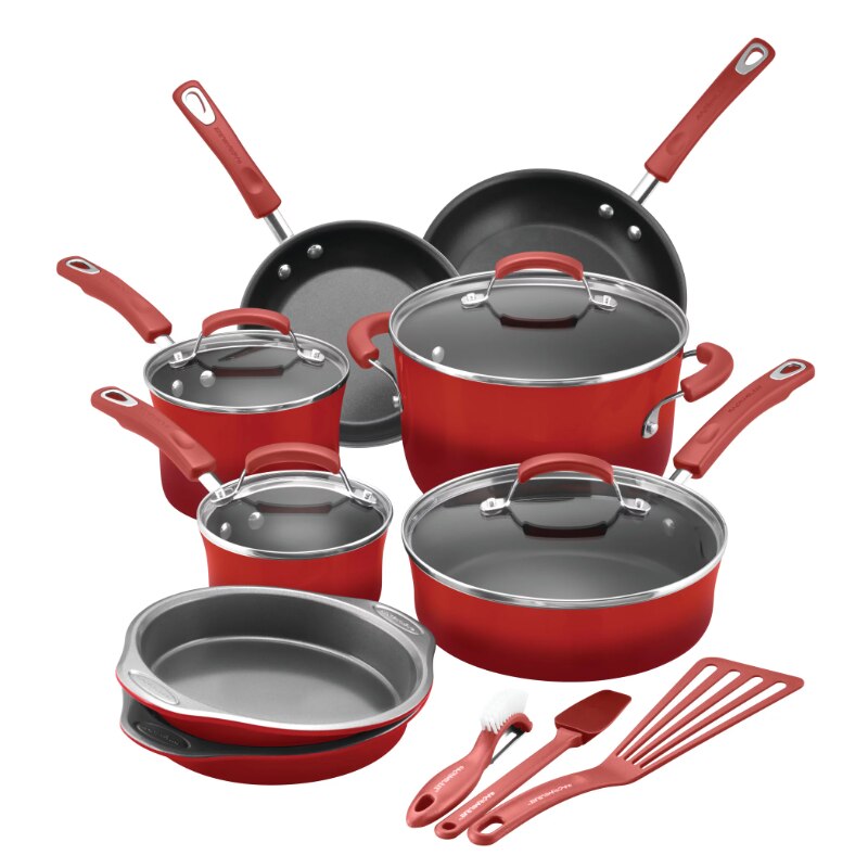 Rachael Ray 15-Piece Nonstick Pots and Pans Set/Cookware Set, Marine Blue Non Stick Cooking Pot Set Cookware Set