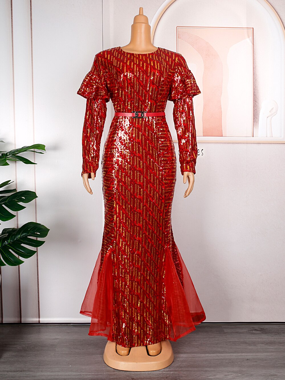 MD African Dresses For Women 2023 Wedding Party Evening Mermaid Dress Dubai Turkey Plus Size Robe Luxury Sequin Clothing Boubou