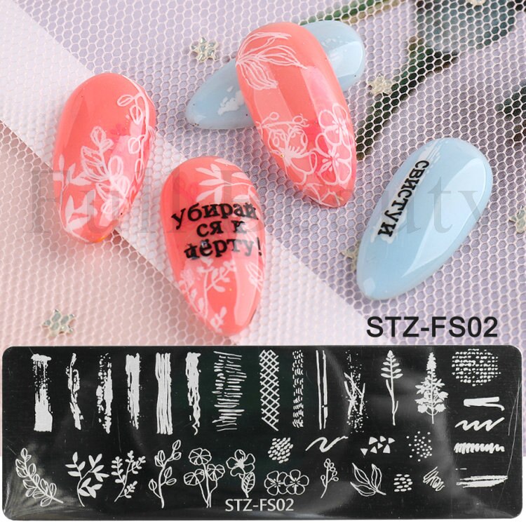 French Nail Art Stamping Plate Geometry Wave Line Drawing Templates Flower Love Lace Stamp Nail Charm Mold Stencil Tools LAXY-D-