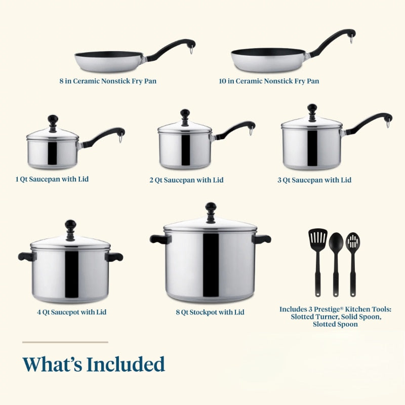 Classic Stainless Steel Cookware 15-Piece Set Cooking Pots Set Pots and Pans