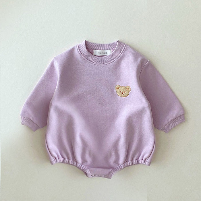 Sweat-shirt pour bébé coréen, barboteuse, manches longues, doux, en coton, ours, body pour bébé fille, combinaisons à capuche, hauts, vêtements d'extérieur, printemps automne