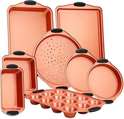 8 Piece, Copper Non-stick Carbon Steel Bake Pan Set
