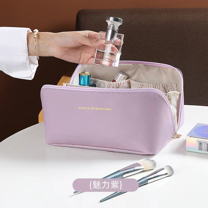 Large Travel Cosmetic Bag for Women Leather Makeup Organizer Female Toiletry Kit Bags Make Up Case Storage Pouch Luxury Lady Box