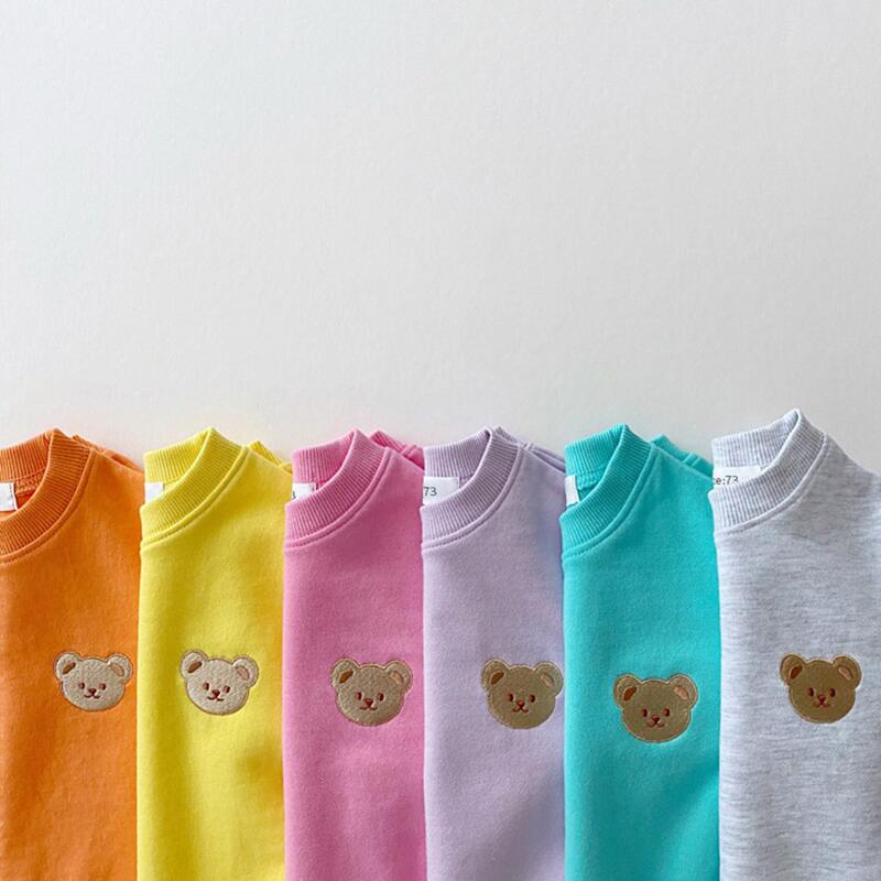 Sweat-shirt pour bébé coréen, barboteuse, manches longues, doux, en coton, ours, body pour bébé fille, combinaisons à capuche, hauts, vêtements d'extérieur, printemps automne