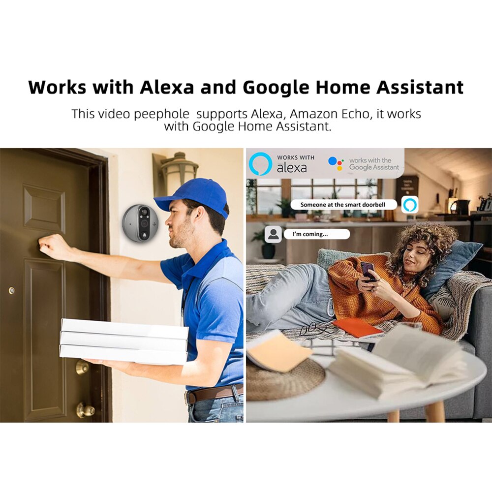 Tuya Smart 1080P WiFi Door Bell Peephole Camera Viewer Home Security Two-way Audio Night Vision 4.3' FHD Video Doorbell Camera