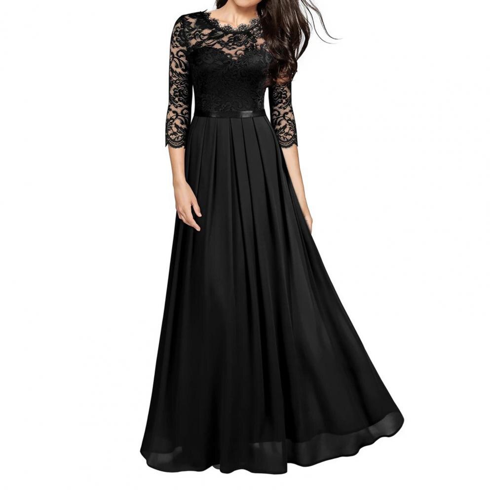 Long Dress Fashion All-matched Women Dress O Neck 3/4 Sleeve A-Line Long Dress for Birthday Party