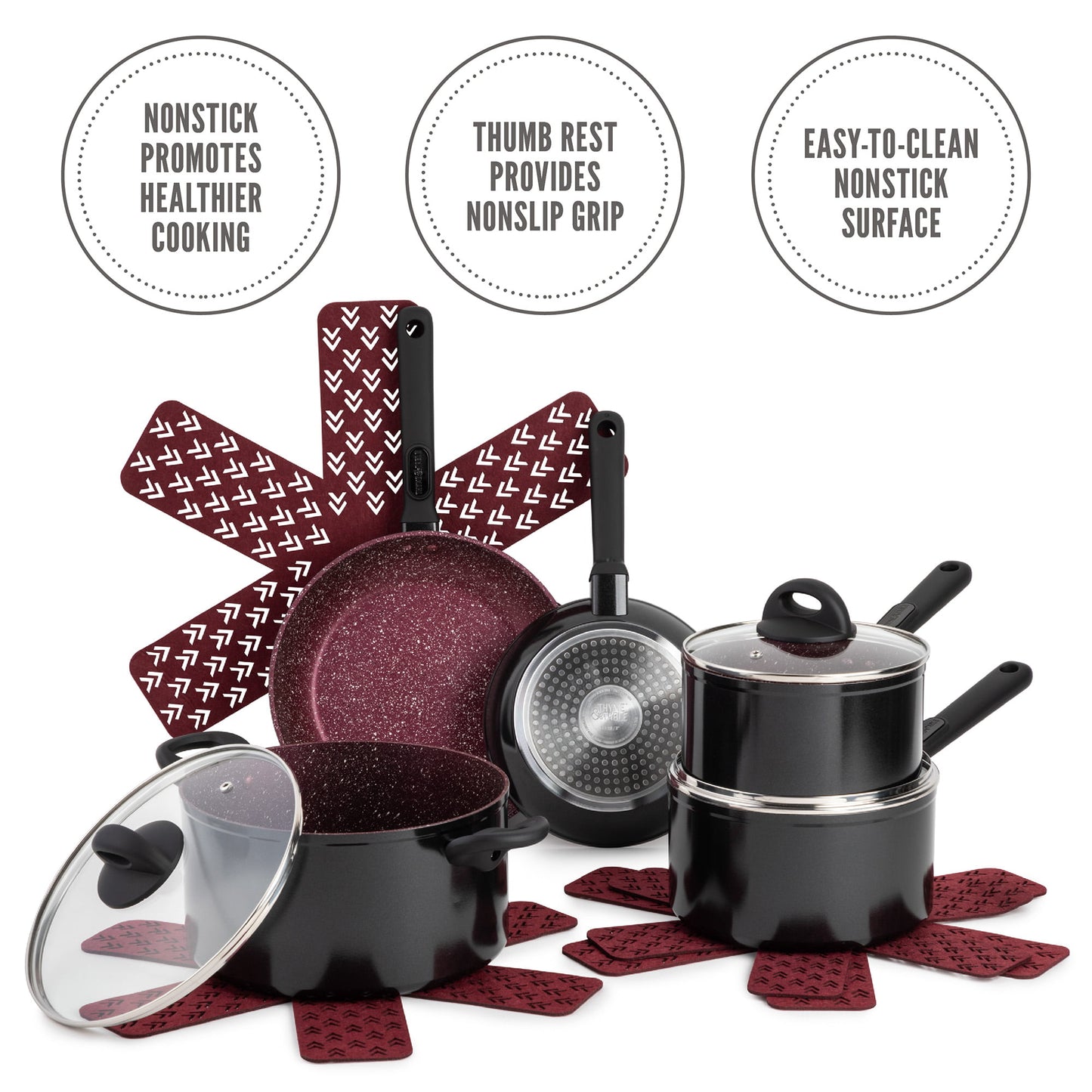 Thyme & Table Non-Stick 12 Piece Cookware Set, Scarlet Red