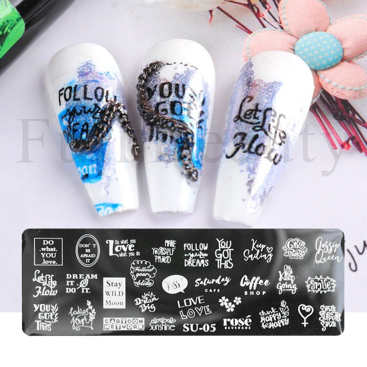 French Nail Art Stamping Plate Geometry Wave Line Drawing Templates Flower Love Lace Stamp Nail Charm Mold Stencil Tools LAXY-D-