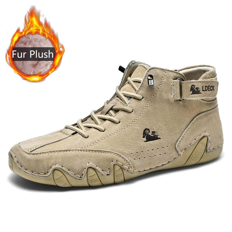 Leather Winter Boots for Men 2022 New In High Top Sneakers Luxury Aliexpress Shoes Man Footwear Casual Fur Plush Ankle Boots