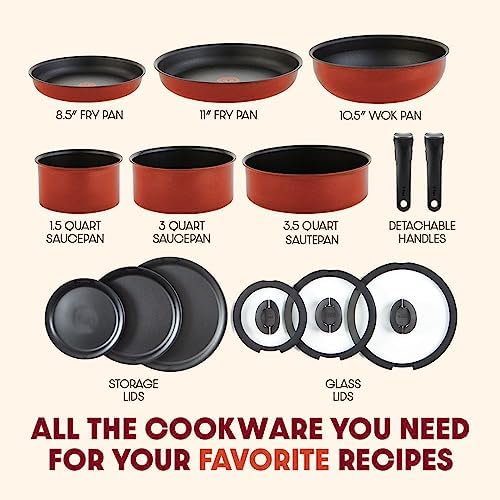 Nonstick Cookware Set 14 Piece Induction Stackable, Detachable Handle, Removable Handle, RV Cookware, Cookware, Pots and Pans, O