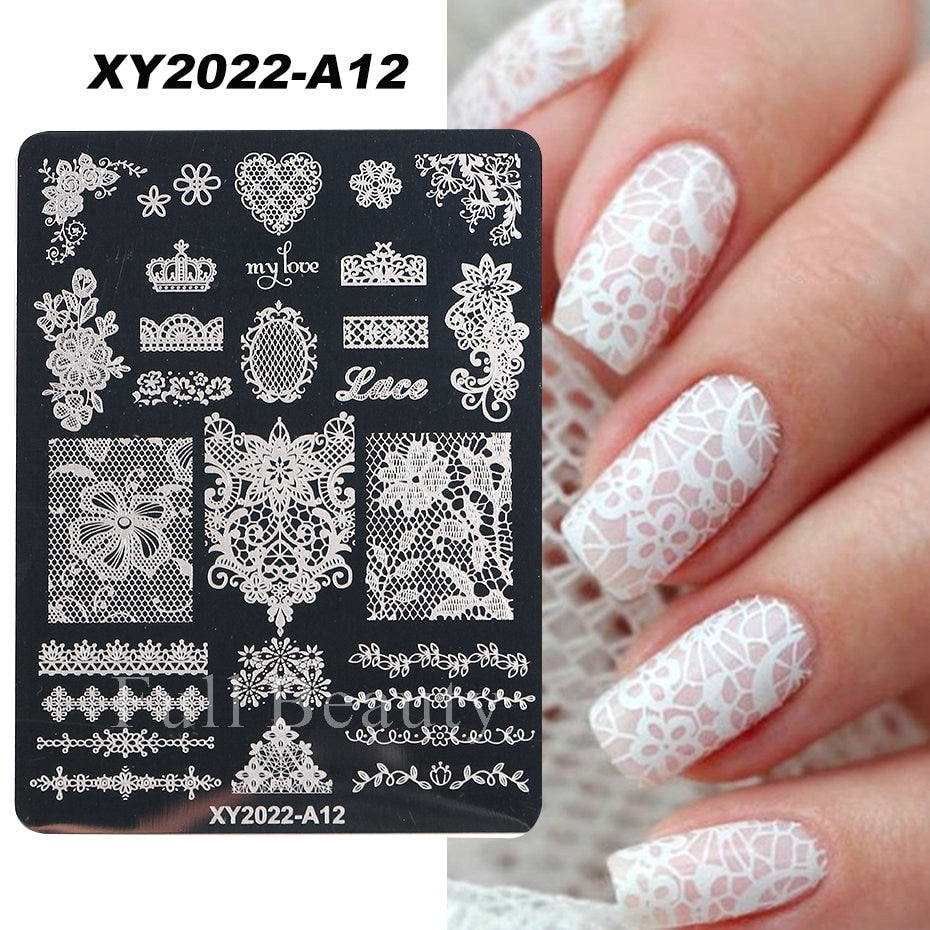 French Nail Art Stamping Plate Geometry Wave Line Drawing Templates Flower Love Lace Stamp Nail Charm Mold Stencil Tools LAXY-D-