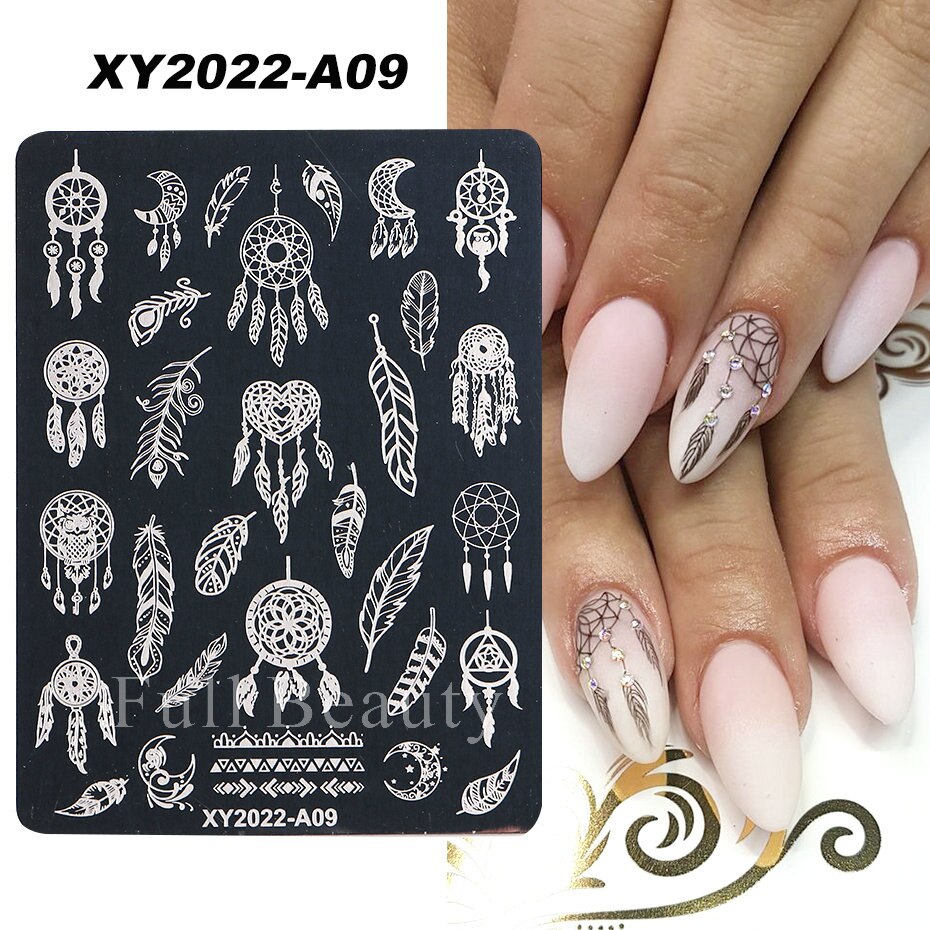 French Nail Art Stamping Plate Geometry Wave Line Drawing Templates Flower Love Lace Stamp Nail Charm Mold Stencil Tools LAXY-D-