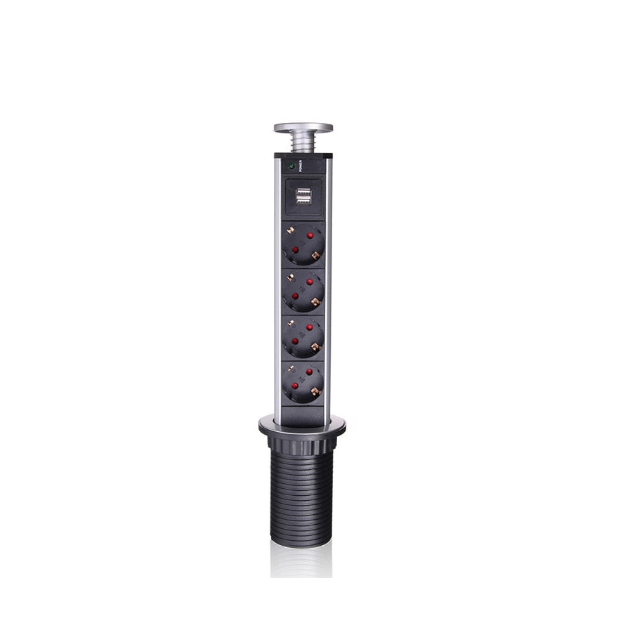 Intelligent Table Socket Pop Up Pull Power Point Sockets with USB Charger Tabletop EU Electrical Plug Outlets for Office Kitchen