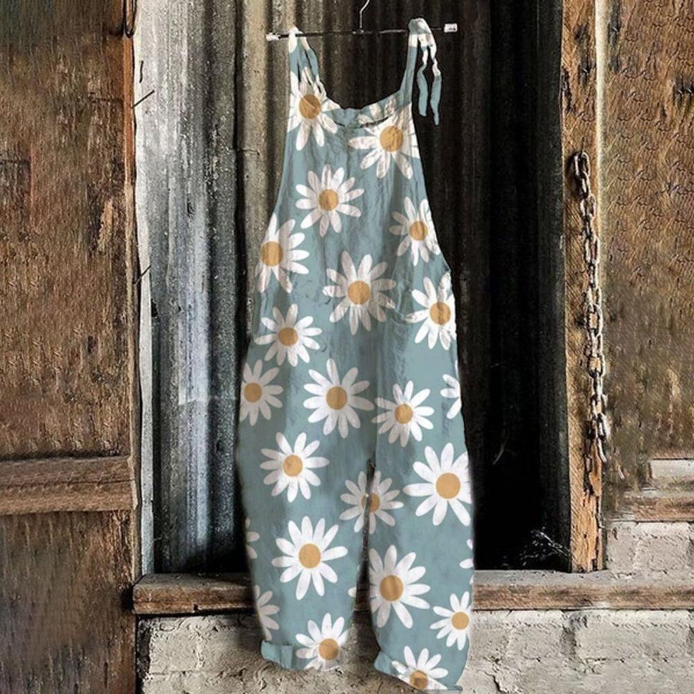 Summer Romper Streetwear Printed Jumpsuit Thin Breathable Creative Vintage Floral Print Elegant Women Jumpsuits