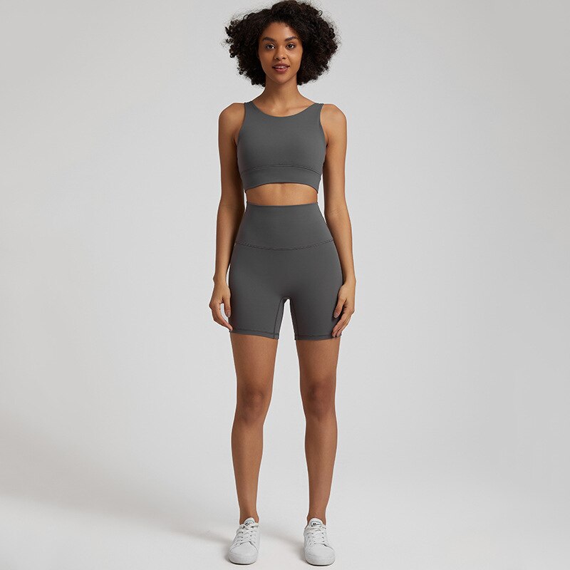 Seamless Yoga Set Gym Workout Clothes Two-piece Suit Women Running Fitness Set Sports Bra Top And High Waist Shorts Sportswear