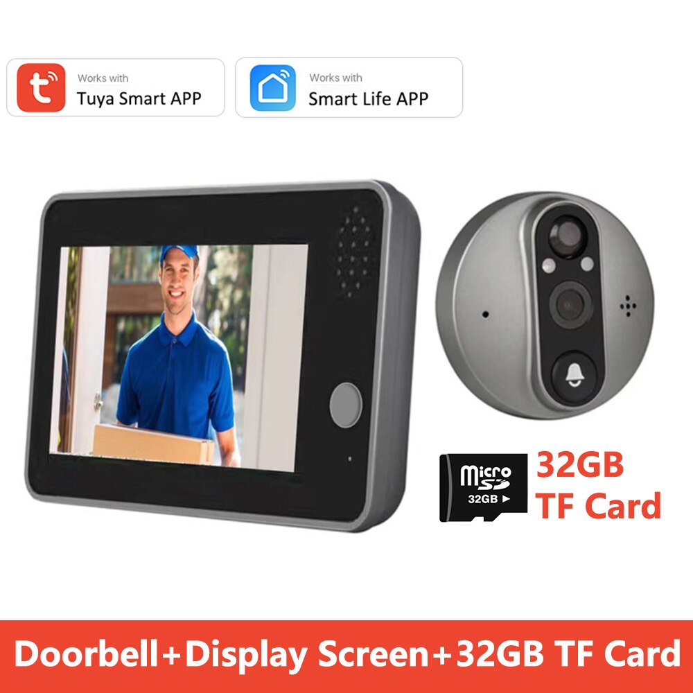 Tuya Smart 1080P WiFi Door Bell Peephole Camera Viewer Home Security Two-way Audio Night Vision 4.3' FHD Video Doorbell Camera