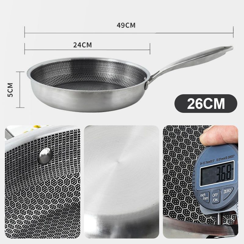 Non-Stick Stainless Steel Pan Cooking Sided Non-stick Non-coated Full Screen Omelet Steak Pancake Cookware Kitchen