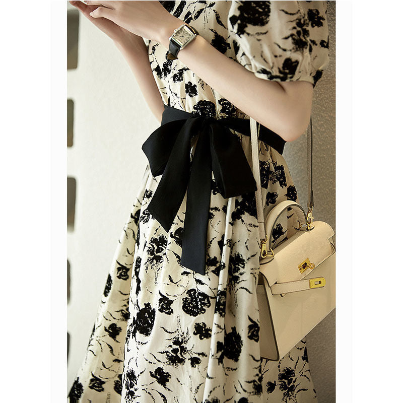 Summer Korean Print Elegant Fashion Aesthetic Party Dress Women Short Sleeve O Neck Vestidos De Fiesta Chic Vintage Robe Femme