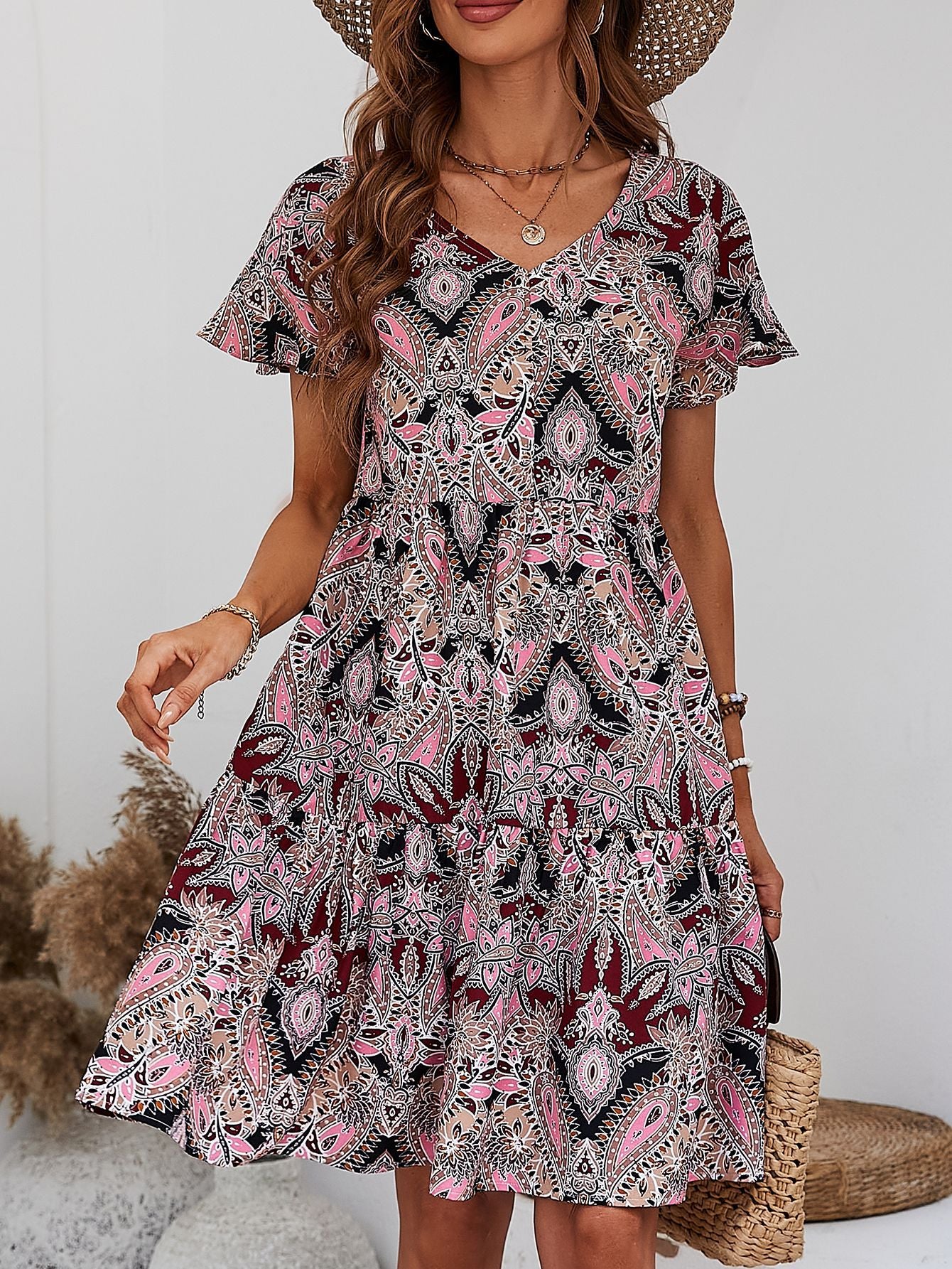 2023 Women Elegant Strap V-Neck Dresses Female Casual Beach Chic Dress Summer Dress