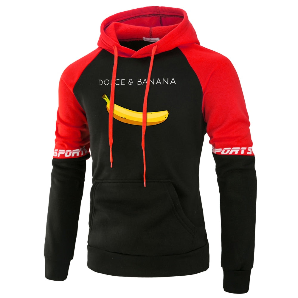 Dolce & Banana Printing Men's Sweatshirt Fashion Casual Hoodies Autumn Loose Pullover Tops Pocket Fleece Warm Sportswear Male