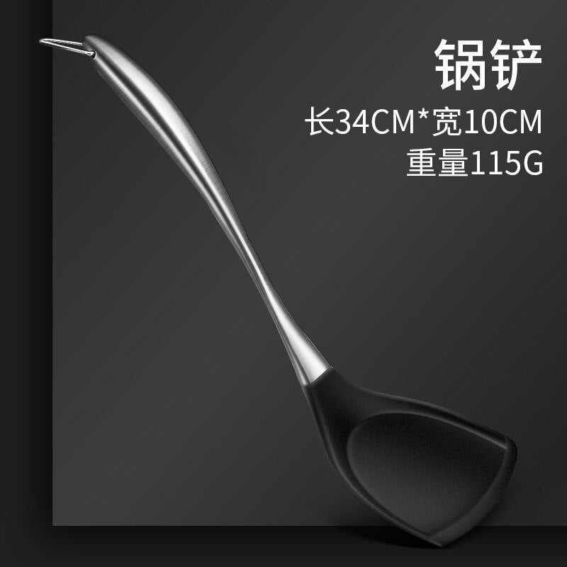 304 Stainless Steel Silicone Cooking Utensil Set Kitchen Novel Kitchen Accessories Extended Non-stick Pan Spatula Frying Spatula