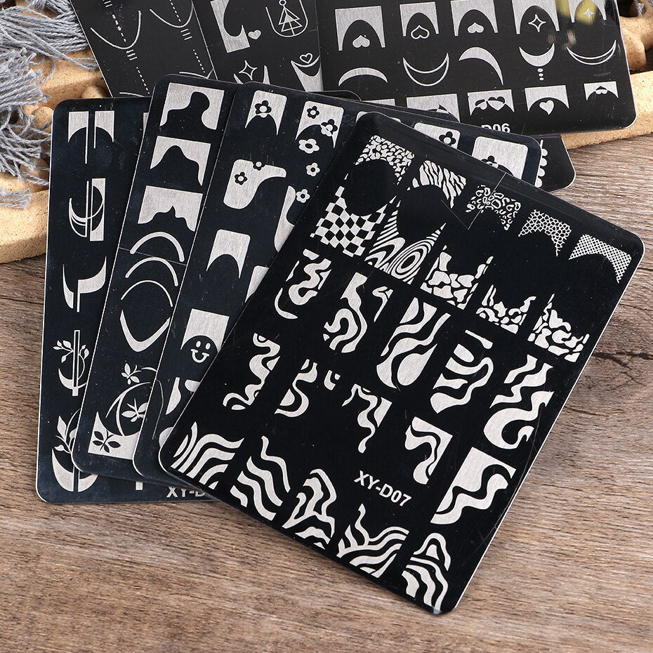 French Nail Art Stamping Plate Geometry Wave Line Drawing Templates Flower Love Lace Stamp Nail Charm Mold Stencil Tools LAXY-D-