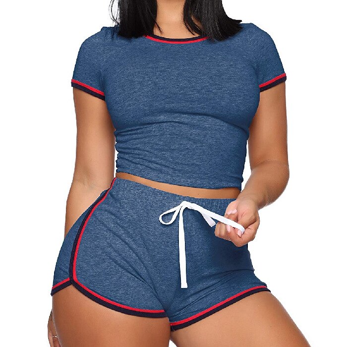 2pcs Shorts Sets for Womens Outifits Short Sleeve Workout Clothes Gym Suits Womens Crop Top Tracksuits Summer Clothes Sportswear